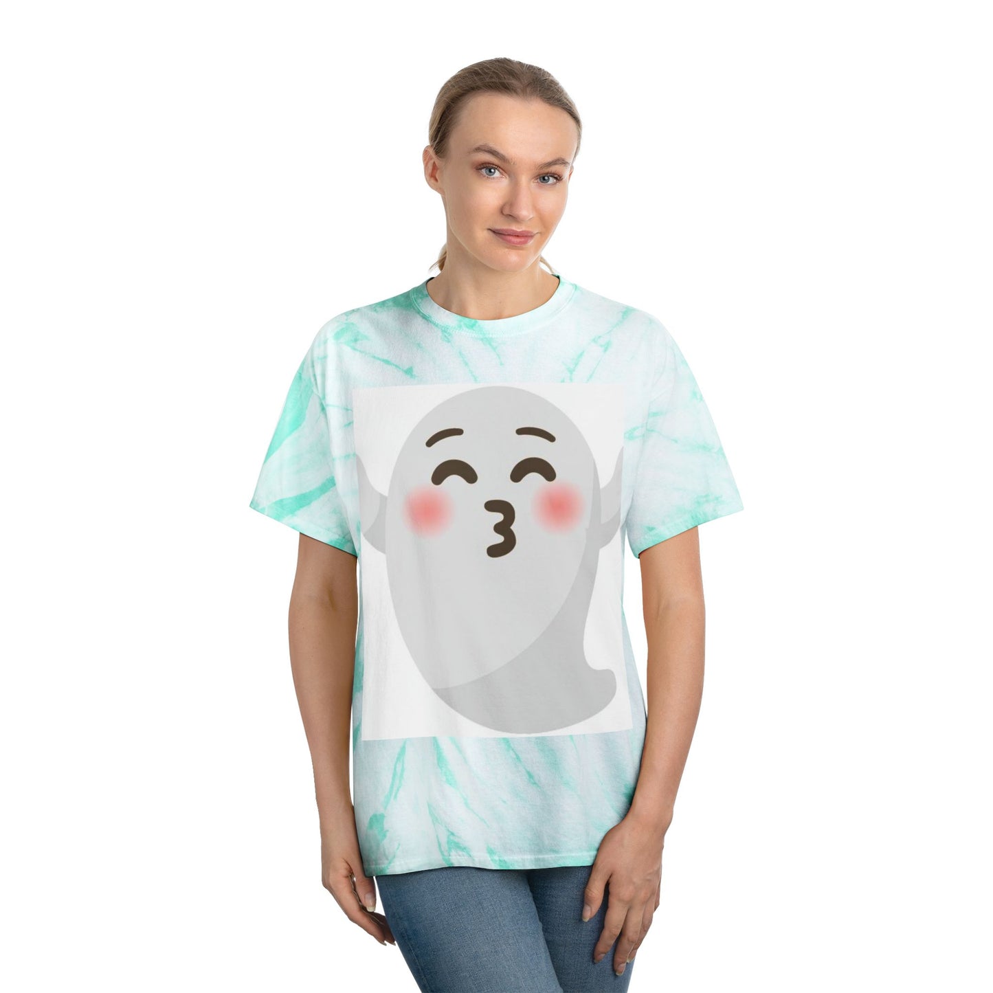 Joyful Tie-Dye Tee with Happy Ghost Design, Summer Vibes, Perfect for Halloween, Festivals, Cozy Casual Wear, Fun Gift Idea