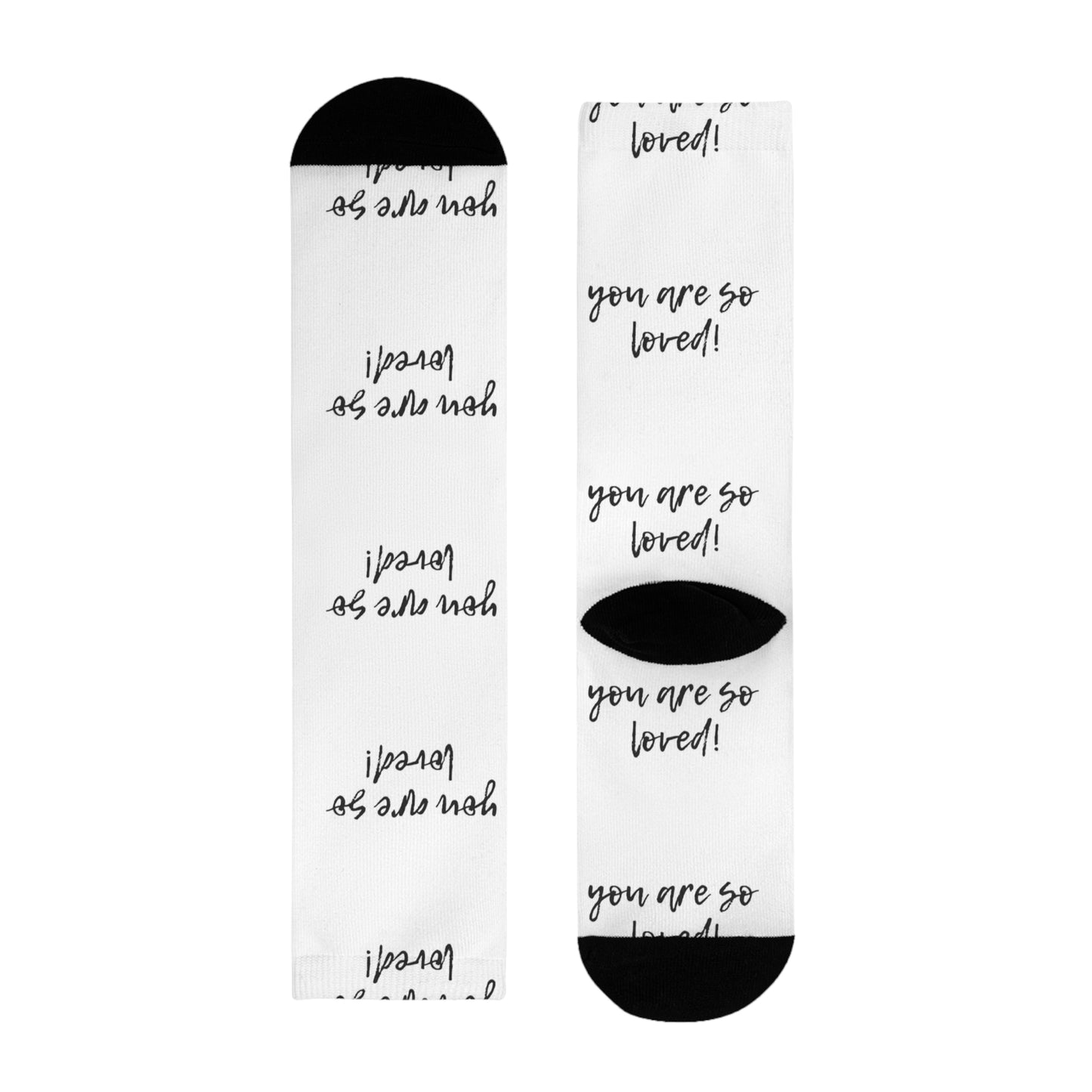 Sublimation Crew Socks - Inspirational Gift, Cozy Footwear, Cute Accessories for Friends, Birthday, Self-Care, You Are Loved!