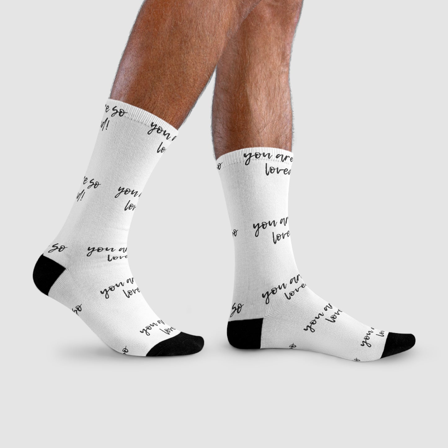 Sublimation Crew Socks - Inspirational Gift, Cozy Footwear, Cute Accessories for Friends, Birthday, Self-Care, You Are Loved!