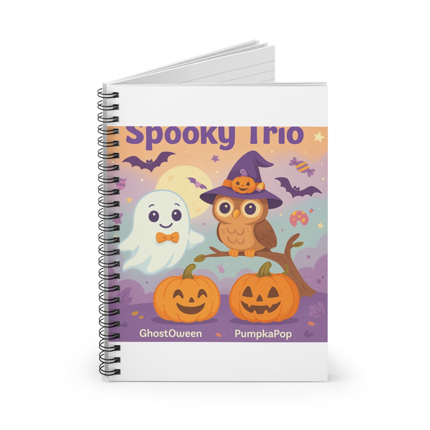 Halloween Spiral Notebook - Spooky Trio, Perfect for Students, Artists, Journaling, GhostQueen, PumpkinPop