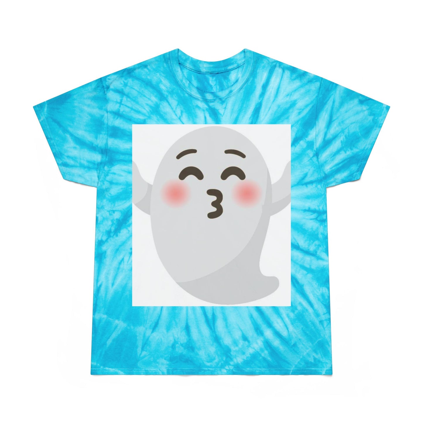 Joyful Tie-Dye Tee with Happy Ghost Design, Summer Vibes, Perfect for Halloween, Festivals, Cozy Casual Wear, Fun Gift Idea
