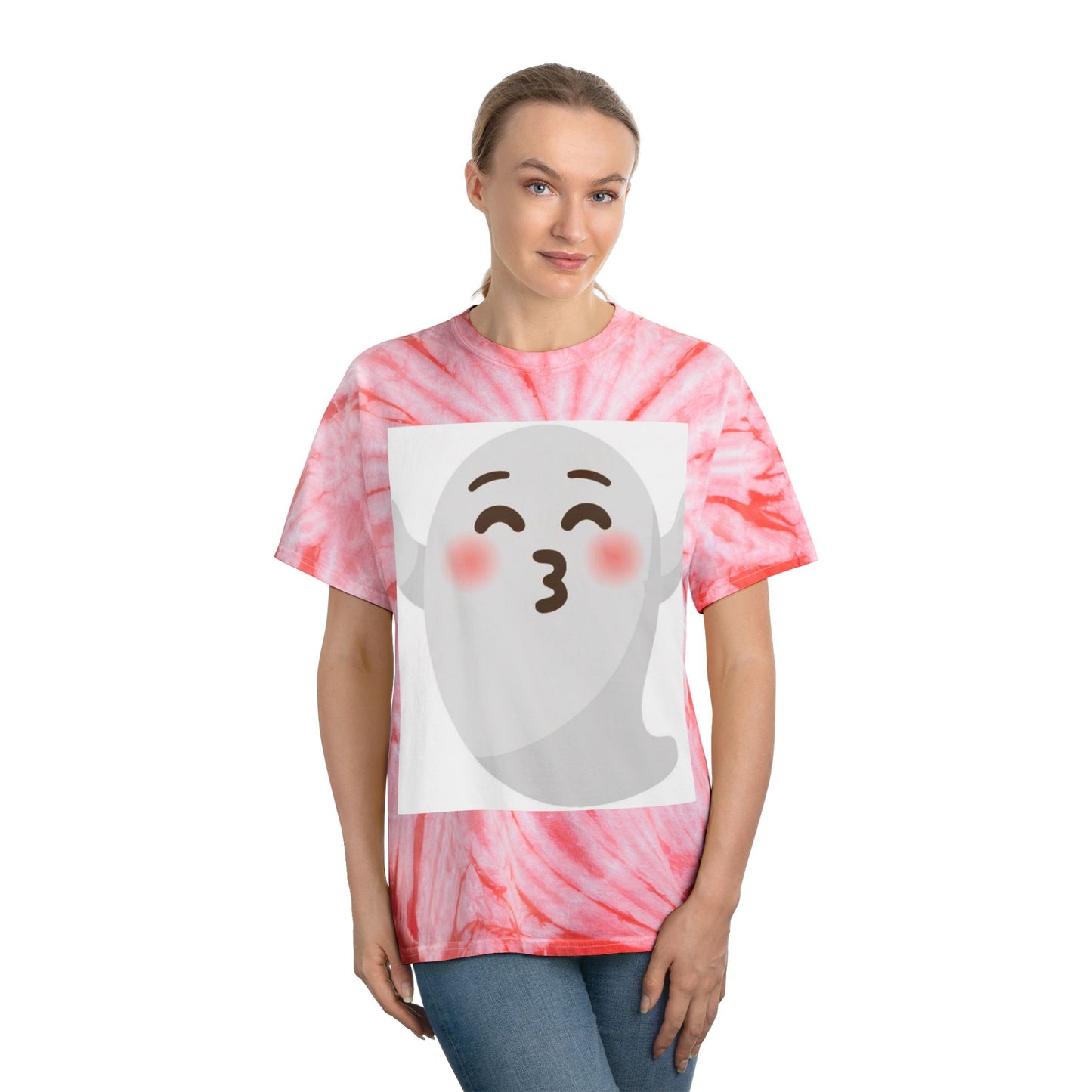 Joyful Tie-Dye Tee with Happy Ghost Design, Summer Vibes, Perfect for Halloween, Festivals, Cozy Casual Wear, Fun Gift Idea
