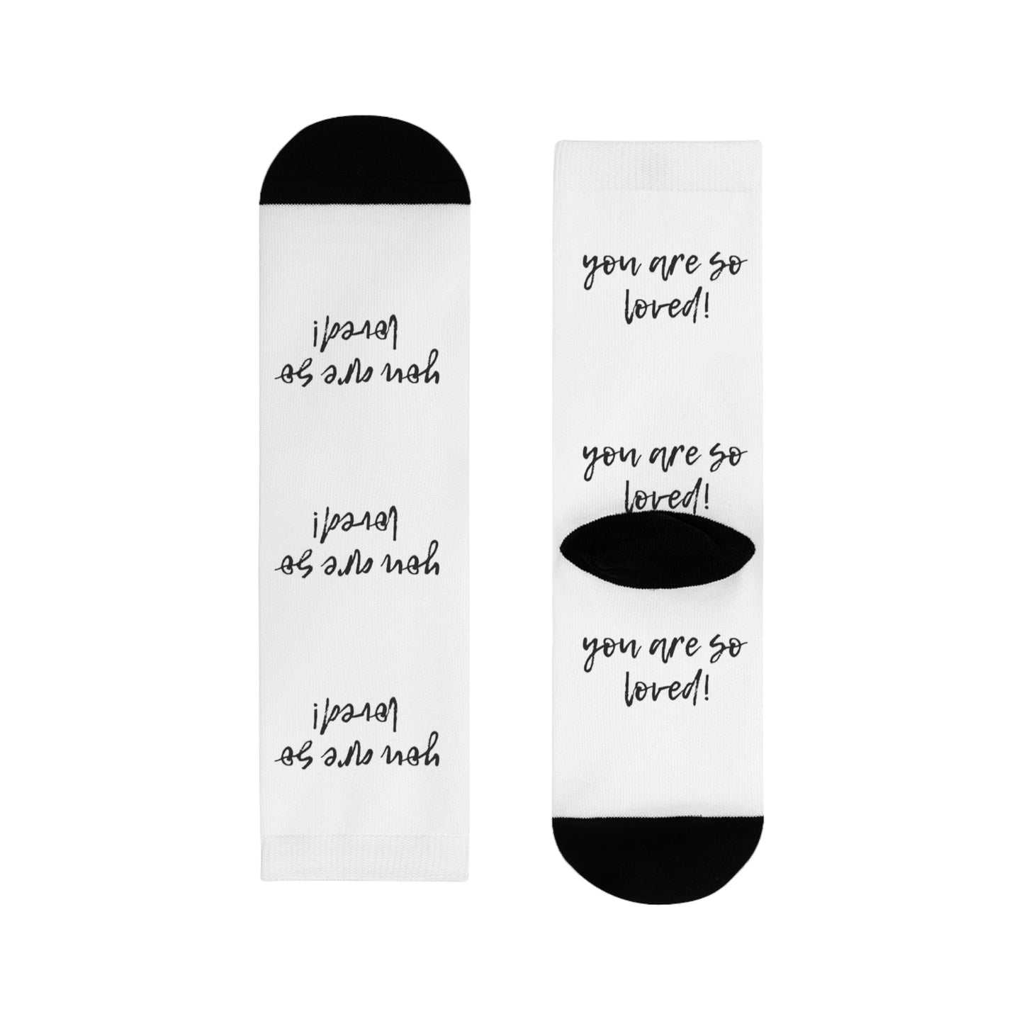 Sublimation Crew Socks - Inspirational Gift, Cozy Footwear, Cute Accessories for Friends, Birthday, Self-Care, You Are Loved!