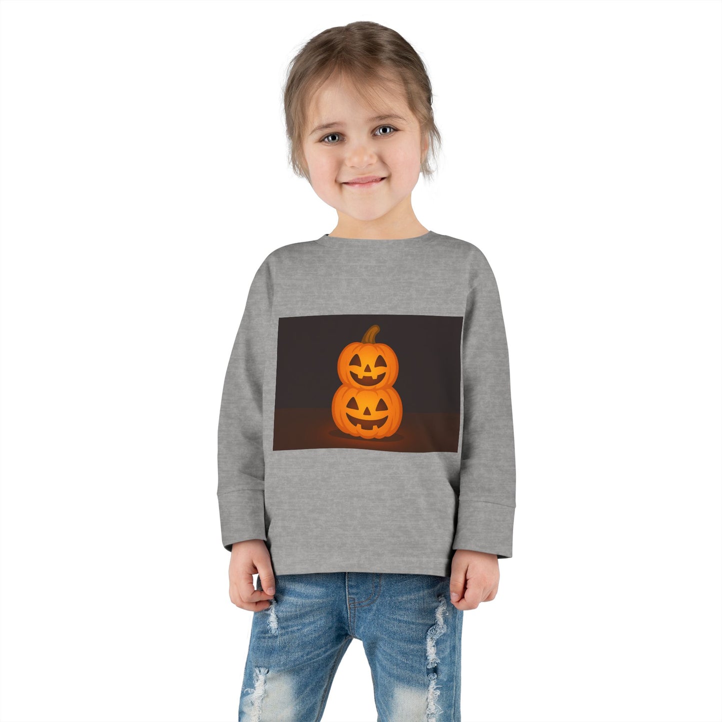 Halloween Pumpkin Toddler Long Sleeve Tee, Cute Kids Halloween Shirt, Pumpkin Shirt for Toddlers, Fall Apparel, Trick or Treat Outfit