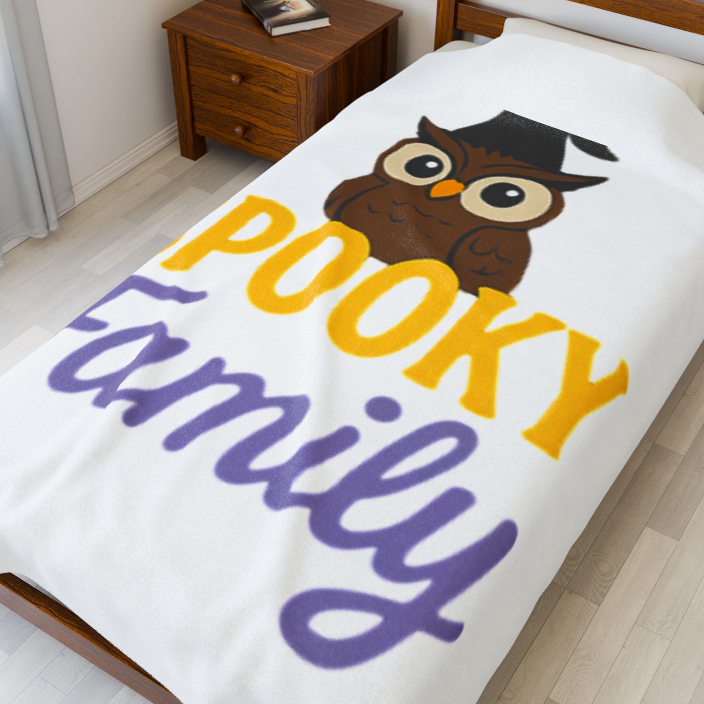 Spooky Family Velveteen Plush Blanket, Cozy Halloween Blanket, Owl Decor, Family Gathering Gift, Fall Decor Essentials