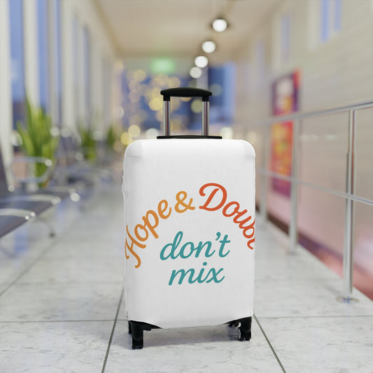Hope & Doubt Luggage Cover, Travel Accessory, Inspirational Baggage Protector, Gift for Travelers, Unique Suitcase Wraps