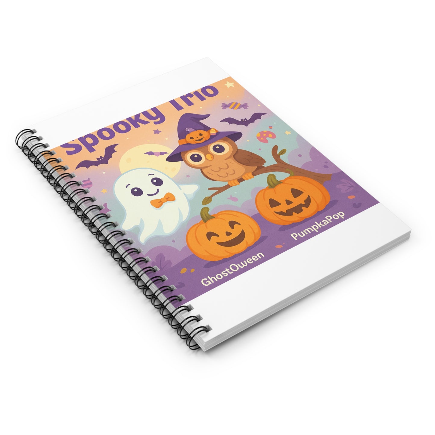 Halloween Spiral Notebook - Spooky Trio, Perfect for Students, Artists, Journaling, GhostQueen, PumpkinPop