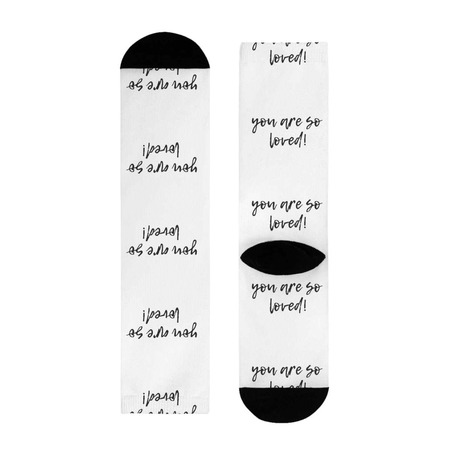 Sublimation Crew Socks - Inspirational Gift, Cozy Footwear, Cute Accessories for Friends, Birthday, Self-Care, You Are Loved!