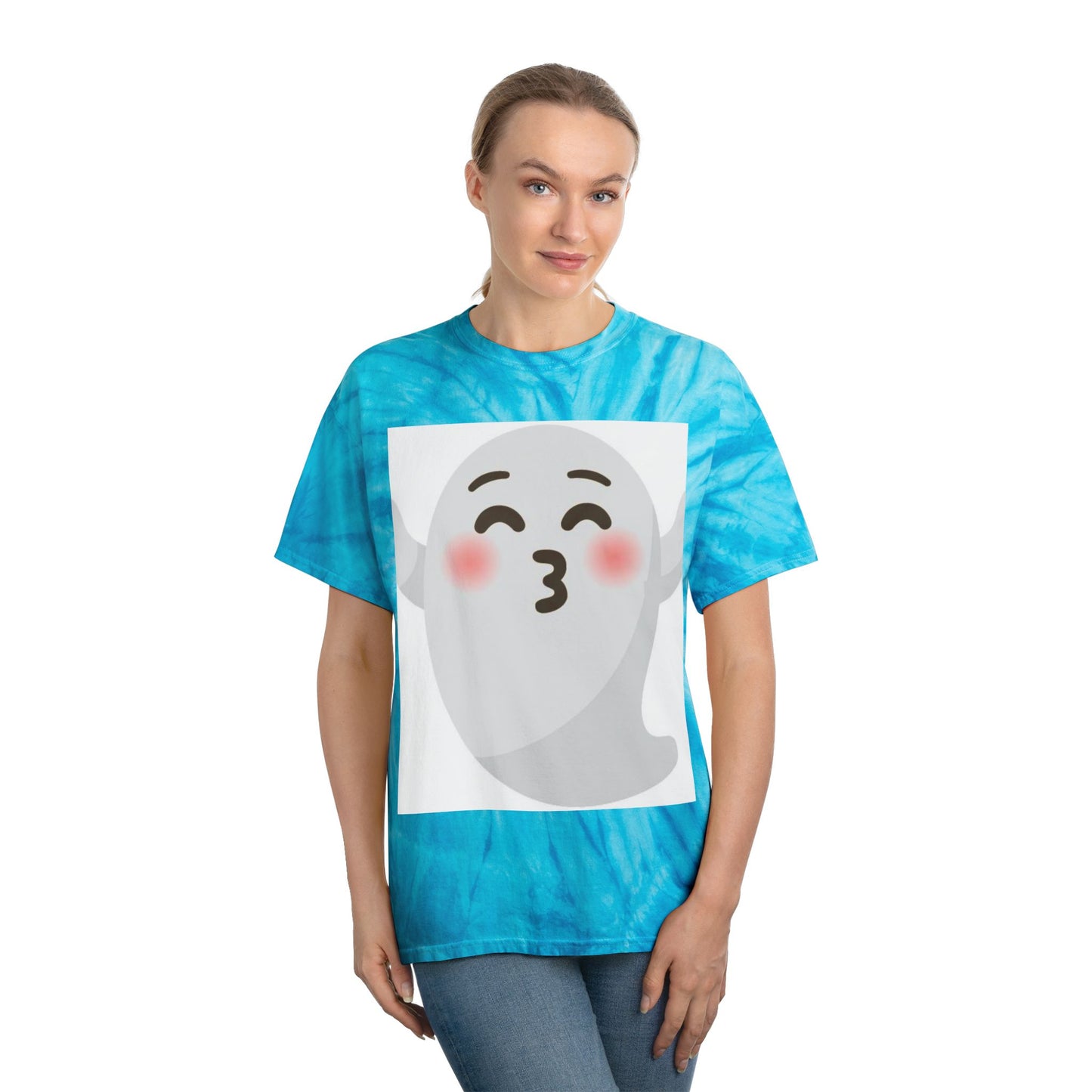 Joyful Tie-Dye Tee with Happy Ghost Design, Summer Vibes, Perfect for Halloween, Festivals, Cozy Casual Wear, Fun Gift Idea