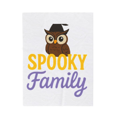 Spooky Family Velveteen Plush Blanket, Cozy Halloween Blanket, Owl Decor, Family Gathering Gift, Fall Decor Essentials
