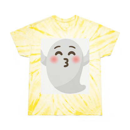 Joyful Tie-Dye Tee with Happy Ghost Design, Summer Vibes, Perfect for Halloween, Festivals, Cozy Casual Wear, Fun Gift Idea