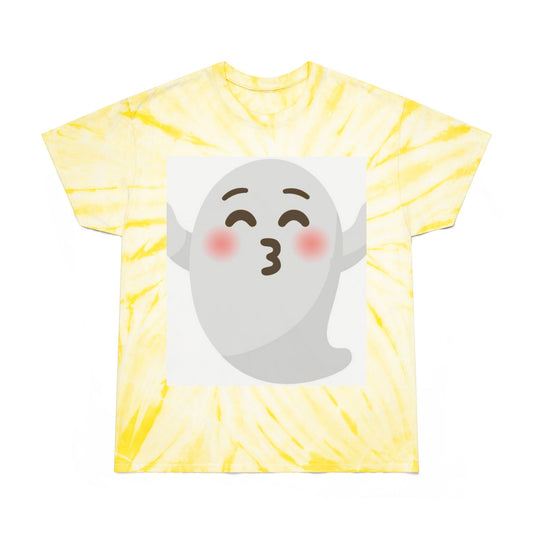 Joyful Tie-Dye Tee with Happy Ghost Design, Summer Vibes, Perfect for Halloween, Festivals, Cozy Casual Wear, Fun Gift Idea