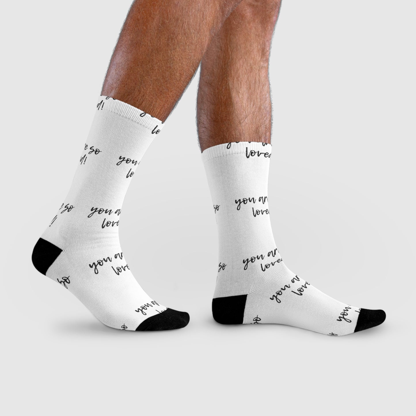 Sublimation Crew Socks - Inspirational Gift, Cozy Footwear, Cute Accessories for Friends, Birthday, Self-Care, You Are Loved!