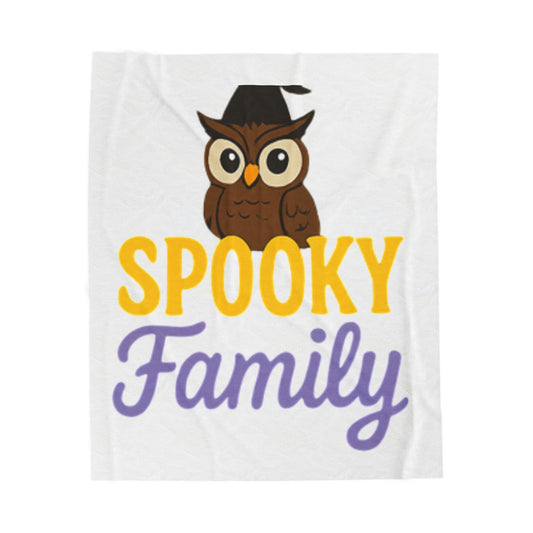Spooky Family Velveteen Plush Blanket, Cozy Halloween Blanket, Owl Decor, Family Gathering Gift, Fall Decor Essentials