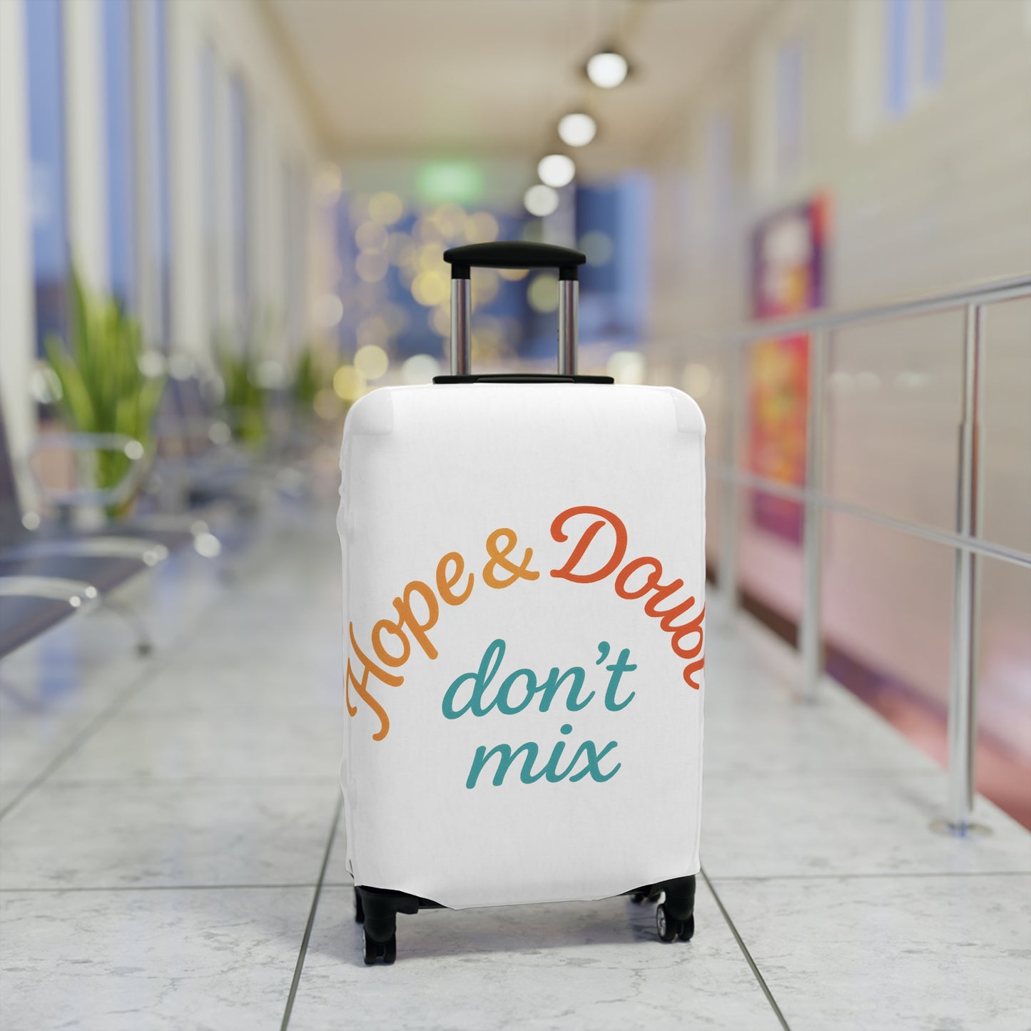 Hope & Doubt Luggage Cover, Travel Accessory, Inspirational Baggage Protector, Gift for Travelers, Unique Suitcase Wraps