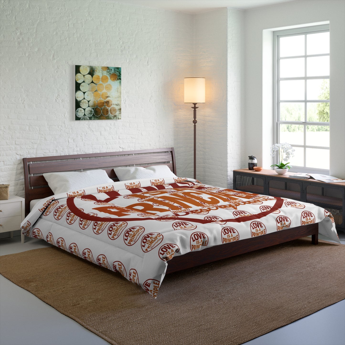 Love Is A Principle comforter | Inspirational Typography, Brown Retro Pattern